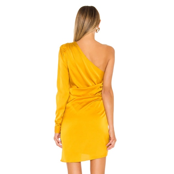 NWT Lovers + Friends Ana One Shoulder Mini Dress Yellow Gold Size Medium (M) - Picture 2 of 6
